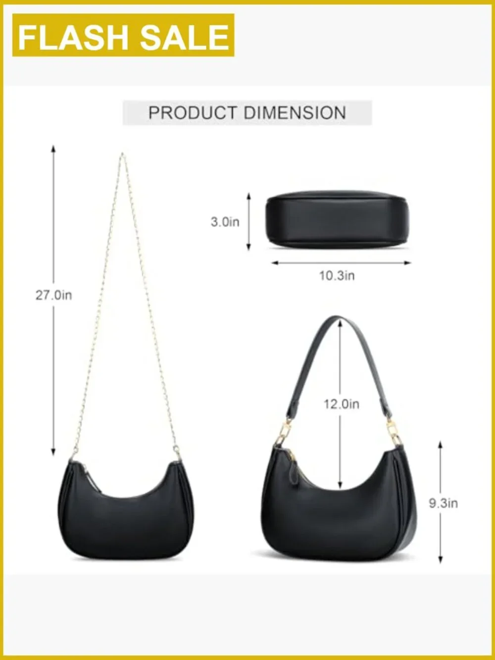 Vegan Leather Crescent Hobo Crossbody Bag - Women's Shoulder Purse - Detachable